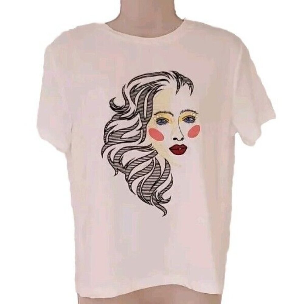 NEW ONTWELFTH EMBROIDERED PEARL BEADED WOMEN'S FACE TOP MEDIUM